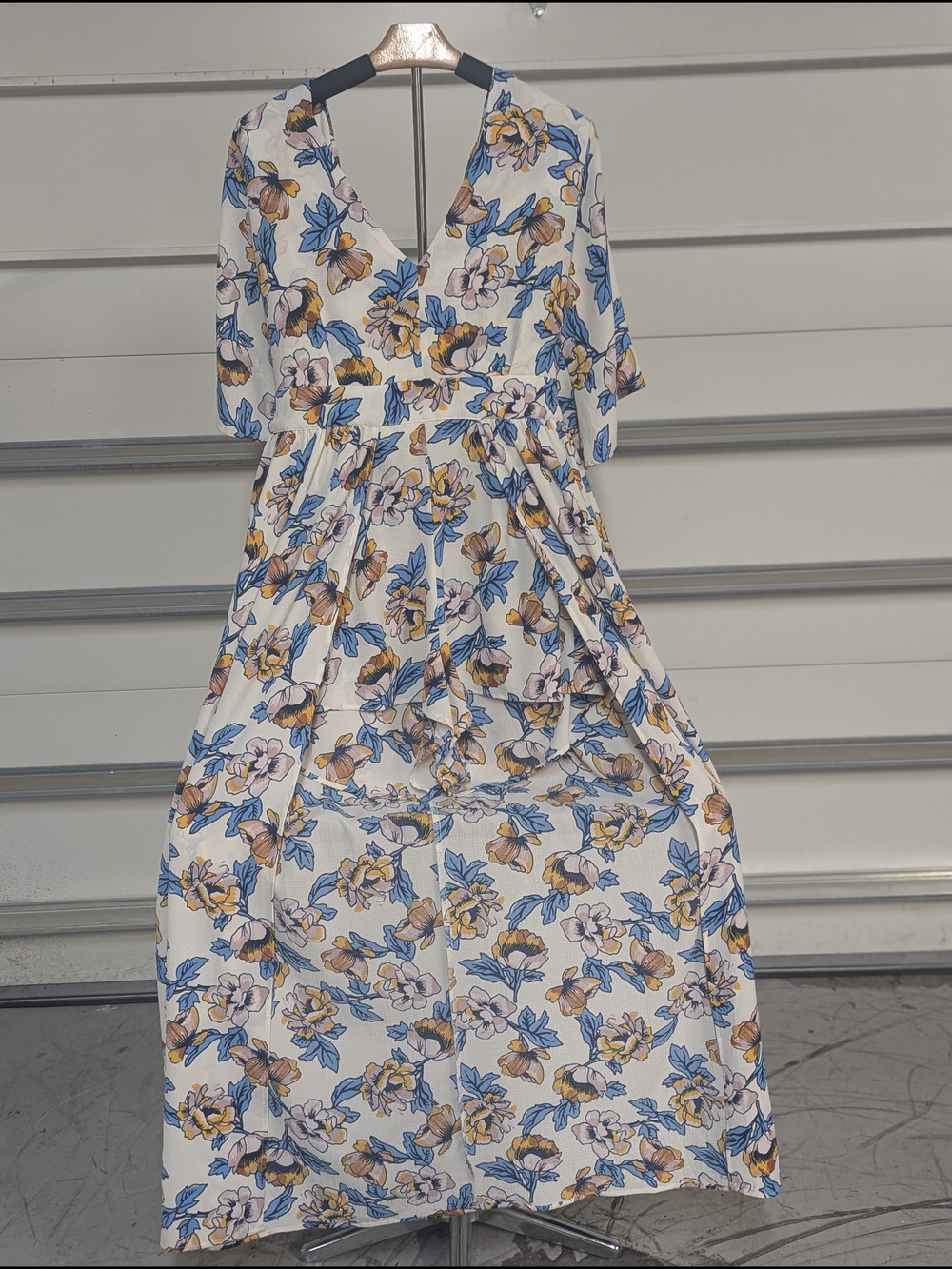 J for Justify White Floral Jumpsuit with Blue & Mustard Print